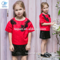 2016 New Arrival Girls' Party Dress Embroidery Short Sleeve 2 pcs Clothing Set Kids Party Dresses With Red & Black Color